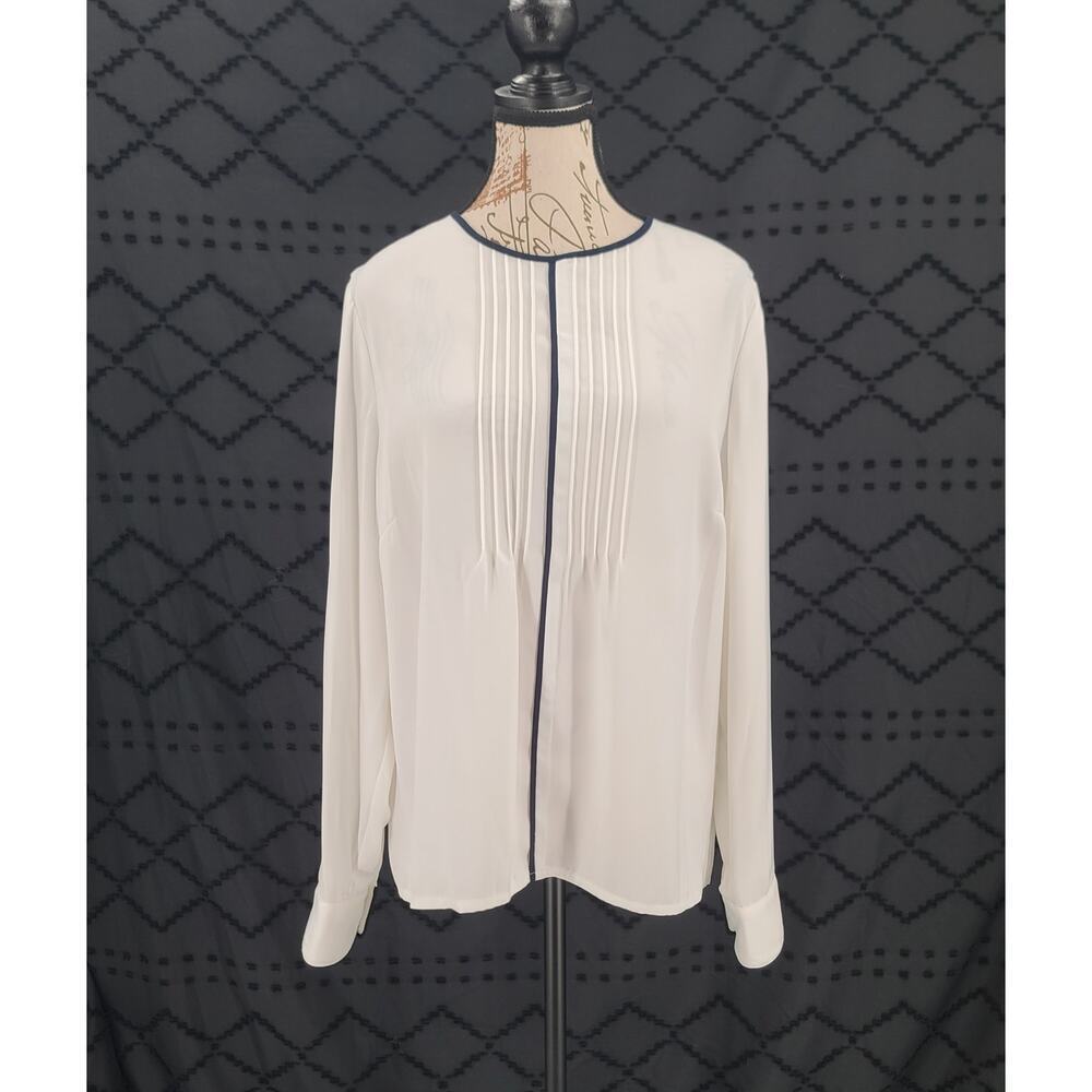 Hobbs London Rhianna Blouse In White W/Navy Piping Size 10 Minimalistic Corpcore